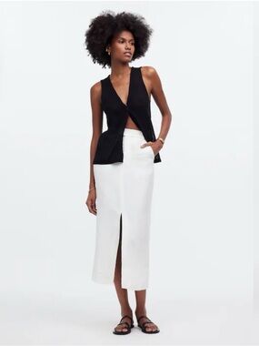 Madewell NWT Women's Column Midi Skirt with Front Slit - white sz 10